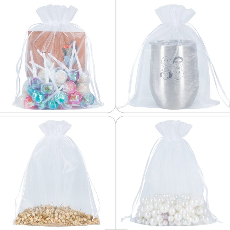 HRX Package 100pcs Sheer Organza Bags White, 6 x 9 inches Christmas Wedding Shower Party Favors Gift Drawstring Bags Large Mesh Jewelry Pouches - Image 4